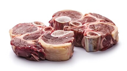 Obraz premium Sliced beef shank, osso bucco steak, isolated on white background, full depth of field, clipping path 