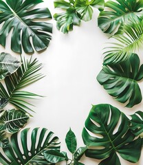 Fototapeta premium Tropical Green Leaves Frame Background