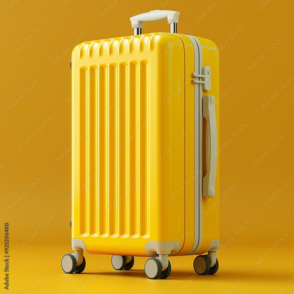 Poster a minimalist 3d render of a travel suitcase icon, showcasing a compact and stylish design with smoot