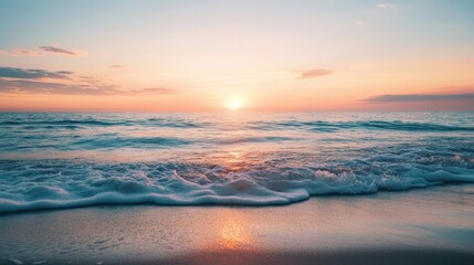 Obraz premium A serene sunset over gentle ocean waves, creating a tranquil atmosphere that invites relaxation and peace.