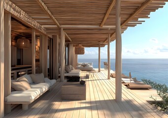 Fototapeta premium Wooden Deck Overlooking the Ocean with Sea View