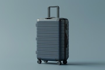A minimalist 3D render of a travel suitcase icon, showcasing a compact and stylish design with smooth surfaces and no extraneous details. The simplicity emphasizes functionality