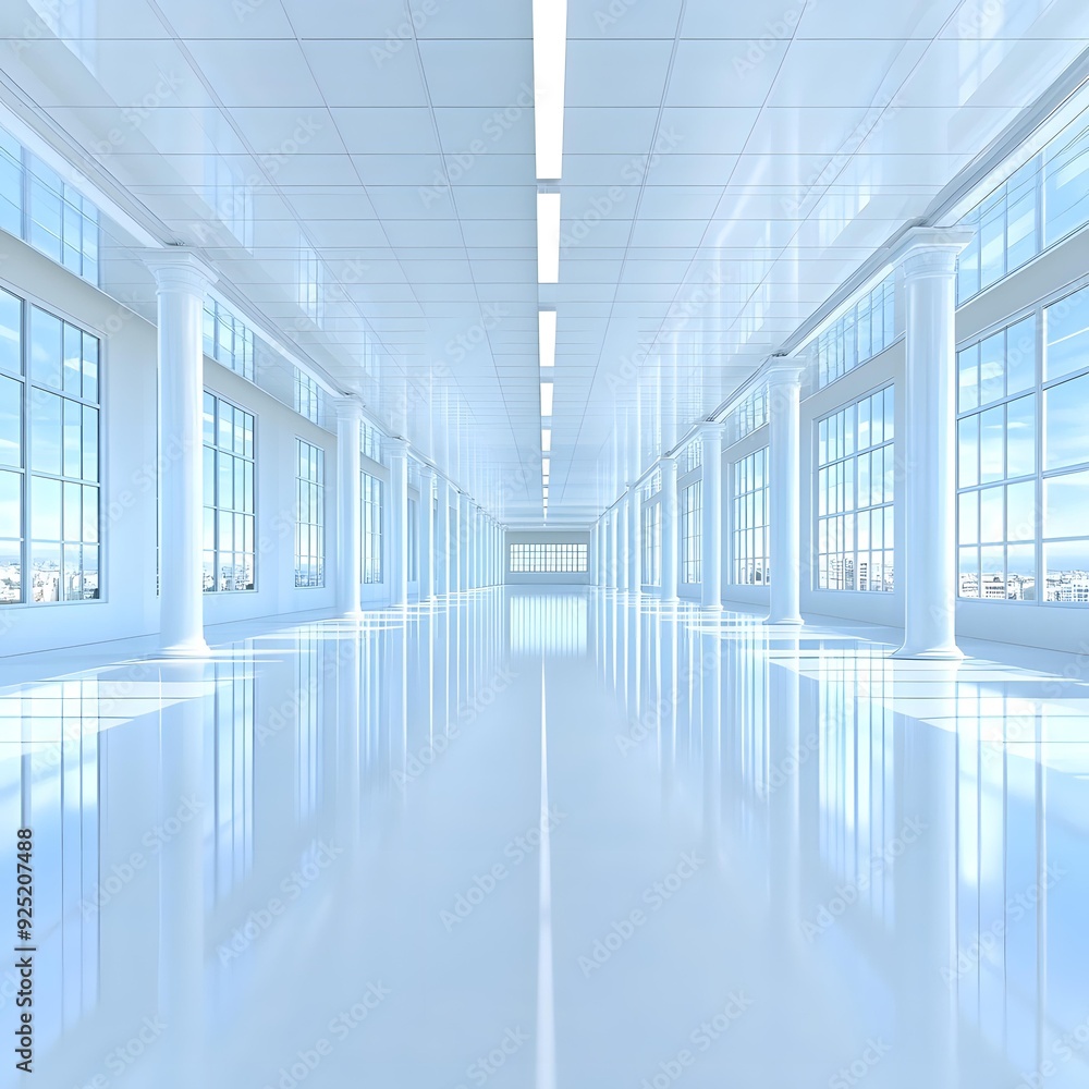 Poster White Corridor with Columns and Windows