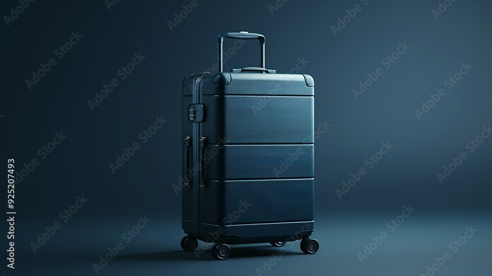 Poster a minimalist 3d render of a travel suitcase icon, showcasing a compact and stylish design with smoot