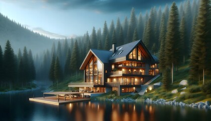 Fototapeta premium house on the river