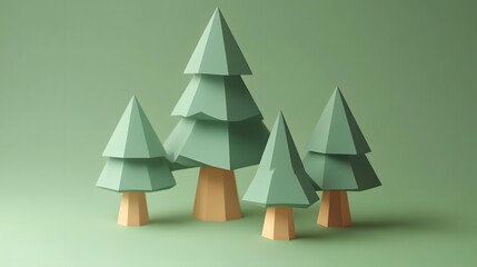 Green Papercraft Trees on Green Background