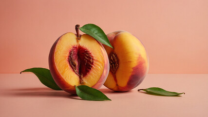 Organic peach on pink background 
