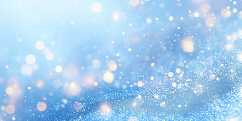 Delicate winter scene with a light blue background and golden bokeh, capturing the peacefulness and beauty of the winter season.