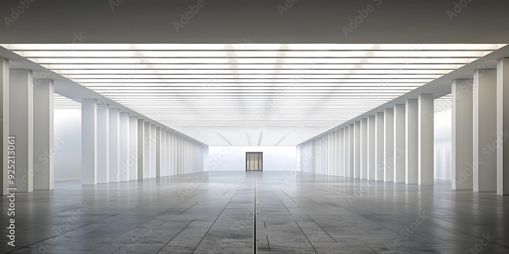 Poster modern architectural design with white columns and a door in the end