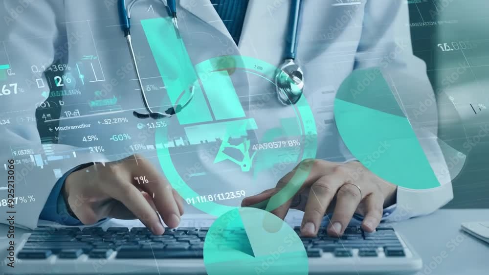 Poster healthcare professional analyzing data on a digital computer generative ai