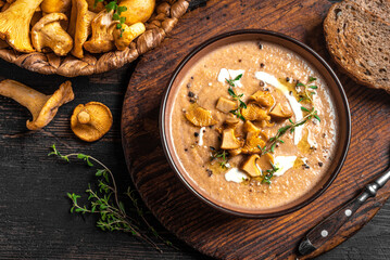 Chanterelle forest mushrooms soup