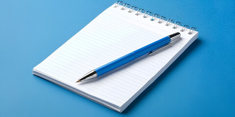notebook and pen, pen on paper with blue back ground, blue back ground , notebook and pen with blue back ground , 