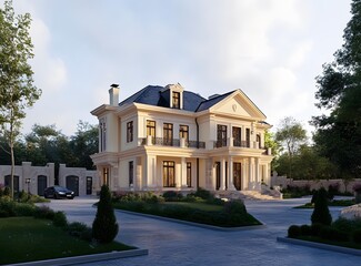 Naklejka premium Luxury Mansion with Columns and Stone Facade