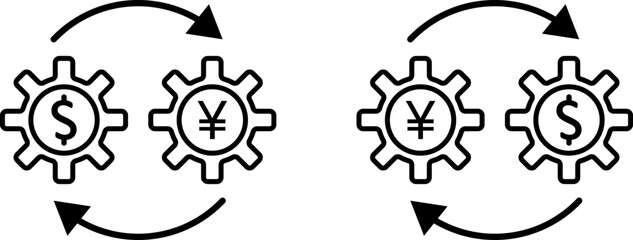 Currency exchange sign symbol. Dollar to Yen line icon.