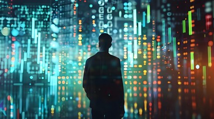 Businessman Silhouette Filled with Growing Financial Charts Symbolizing Wealth and Asset Development