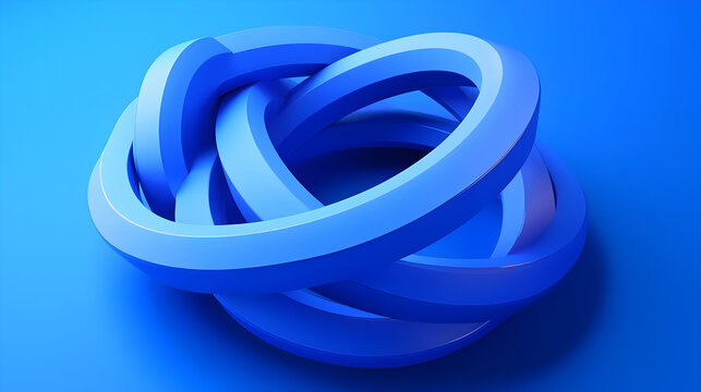A 3D abstract design featuring intertwined blue shapes on a smooth blue background.