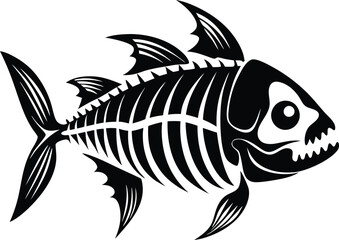 Fish Skeleton silhouette illustration black and white