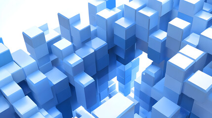A 3D abstract representation of blue cubes creating a dynamic, geometric landscape.