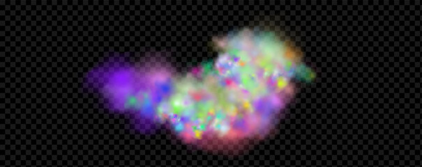 Background of an explosion of colorful smoke clouds.Multicolor fog with blue and yellow particles.Explosions of color powder.