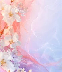 Soft Pink and White Floral Background with Tulle Fabric