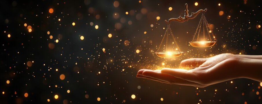 Hands releasing a glowing scale, representing the spread of justice and equality across the world