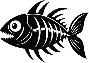 Fish Skeleton silhouette illustration black and white