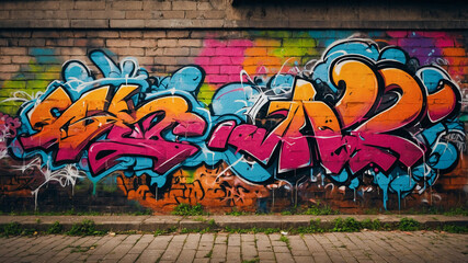 Vibrant City Graffiti on Brick Wall 