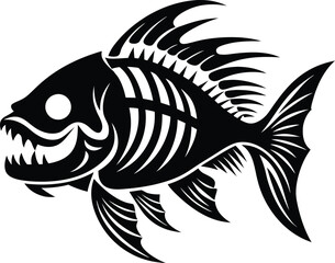 Fish Skeleton silhouette illustration black and white