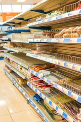 Fototapeta premium Empty Supermarket Shelves with Only a Few Products Remaining