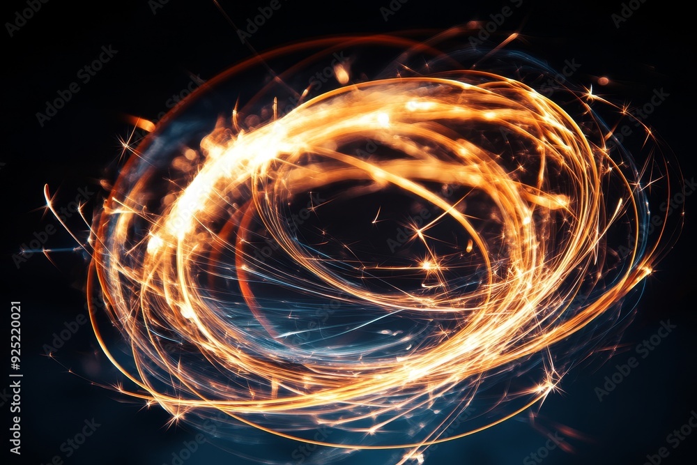 Aufkleber swirling sparks create vibrant patterns in a dark atmosphere during an artistic light display