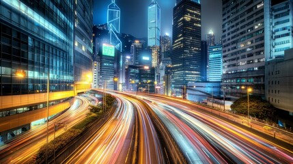 Naklejka premium Neon Cityscape: Long Exposure of Urban Life at Night