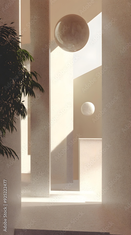 Poster abstract minimalist architecture design with geometric shapes and light