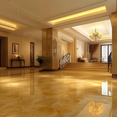 Luxury Interior Design with Marble Floor and Chandelier