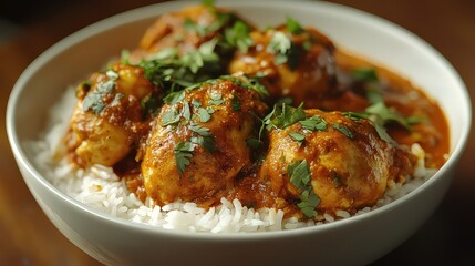 rich and aromatic chicken curry made with tender pieces of chicken simmered in a spiced sauce, often paired with rice or naan bread
