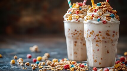 creative milkshake made by blending milk with cereal, offering a unique flavor combination that combines the sweetness of cereal with the creaminess of a shake