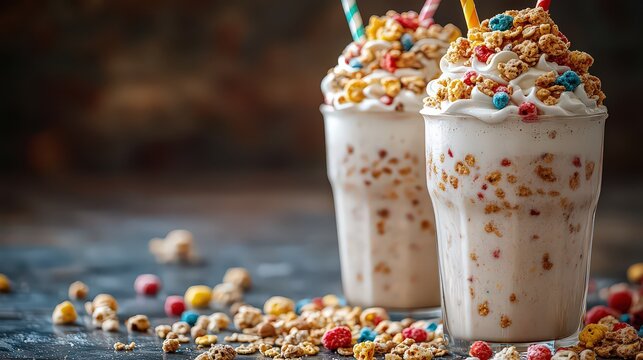 creative milkshake made by blending milk with cereal, offering a unique flavor combination that combines the sweetness of cereal with the creaminess of a shake