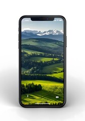 Smartphone Screen With Green Hills And Mountains Wallpaper