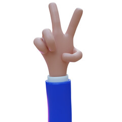 3D Cartoon Hand Showing Peace Sign: Playful Gesture in Simplified Style