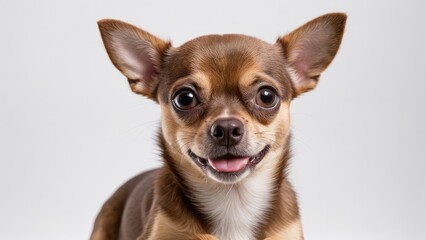 Obraz premium Portrait of Chocolate smooth coat chihuahua dog on grey background