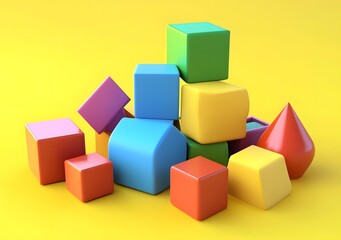 Obraz premium Colorful Geometric Shapes on a Yellow Background