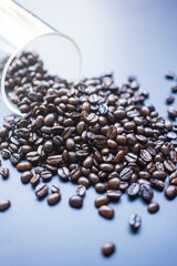 Pile of roasted coffee beans. Close up
