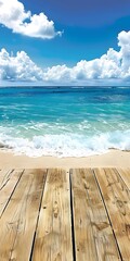 Fototapeta premium Beach Summer Background With Wooden Plank Floor