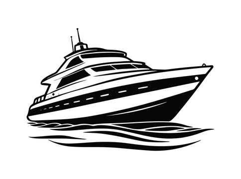 black and white yacht on water clip art preview