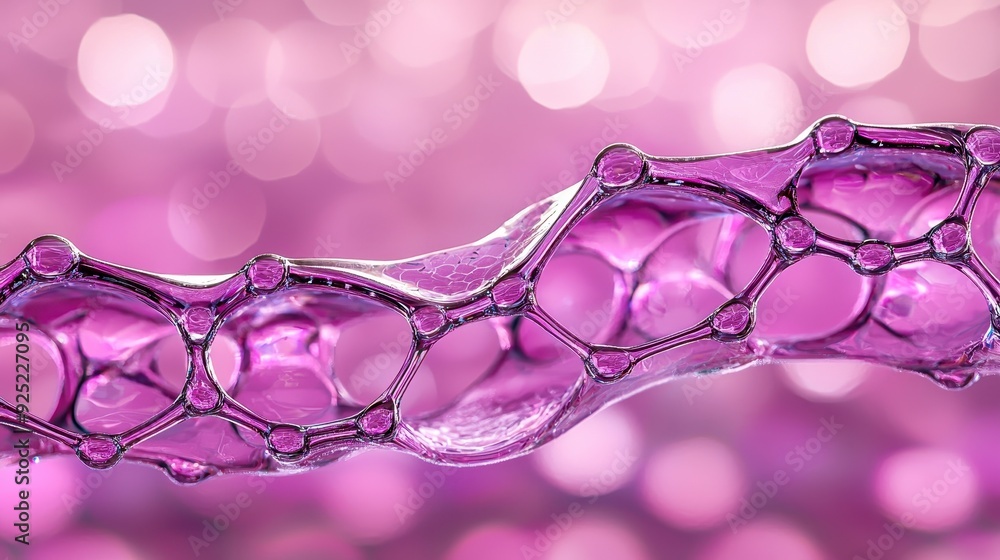 Poster close-up of pink bubbles and bubbles in a delicate network, creating a soft and dreamy abstract imag