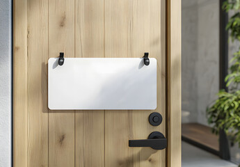 "Blank White Door Hanger Mockup on Wooden Modern Door"