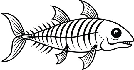 Fish Skeleton line art illustration black and white