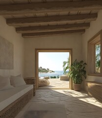 Fototapeta premium Coastal View From Open Doorway In Cozy Home