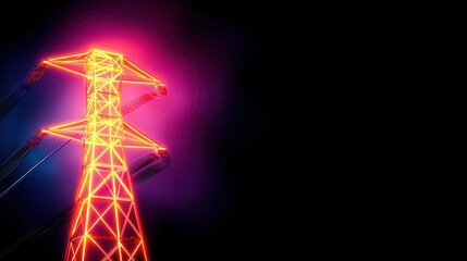 Obraz premium A vibrant neon representation of a power tower, showcasing modern energy infrastructure against a dark backdrop.