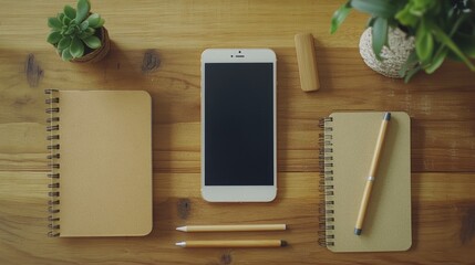 Sustainable Desk Setup: Eco-Friendly Phone, Notebook, Pen & Sticky Notes