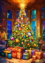 christmas tree with presents "Glistening Whimsy: A Klimt-Inspired Christmas Tree Extravaganza"